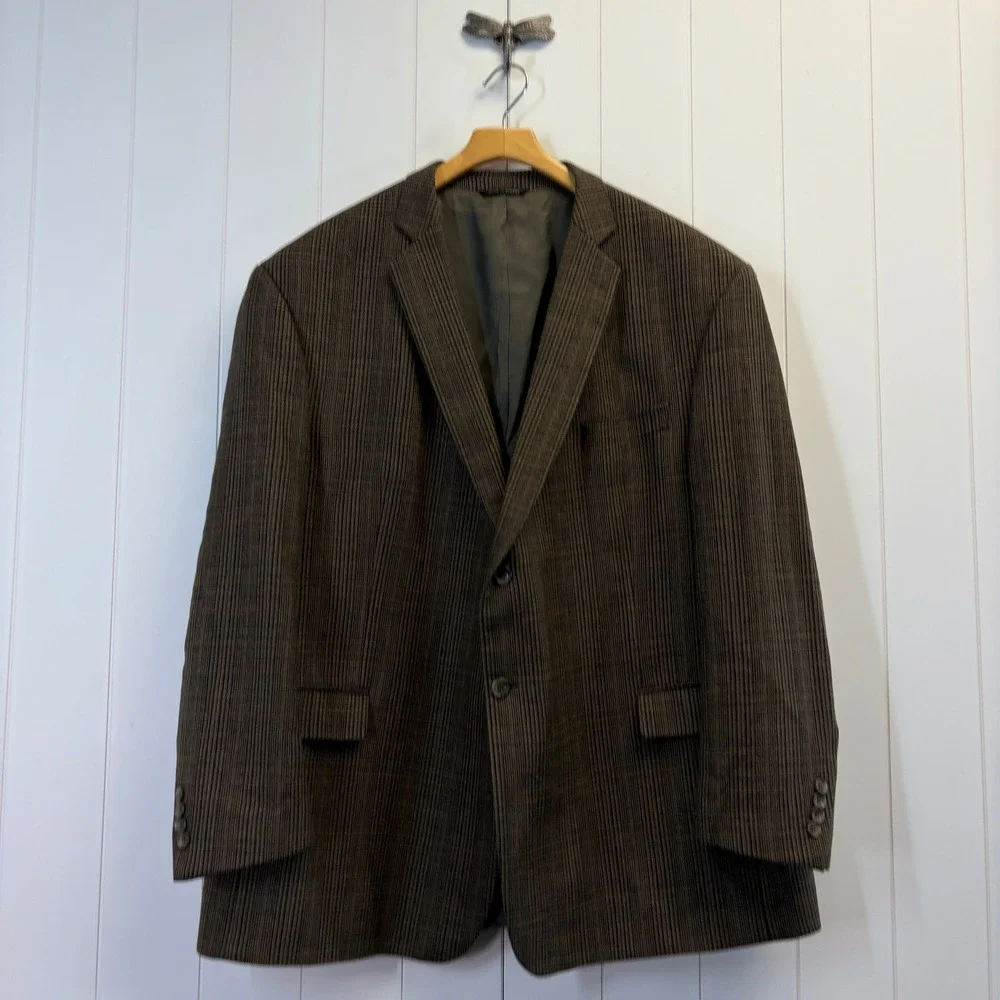 Botany 500 Plaid Lambs Wool Sports Coat Men Size 52R Brown Cigar Club Academic